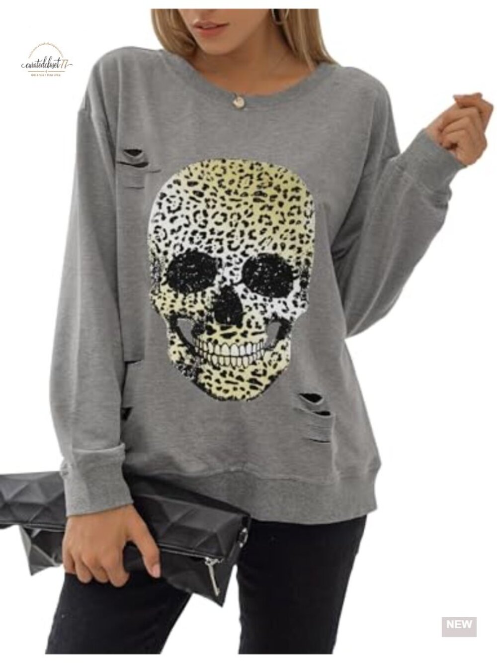 Womens Skull Graphic Crewneck Sweatshirt Cotton Blend Halloween Pullover